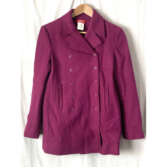 Vintage Esprit Womens Hipster Classic Wool Pea Coat Size M Pink Outdoors Cozy - Picture 1 of 6